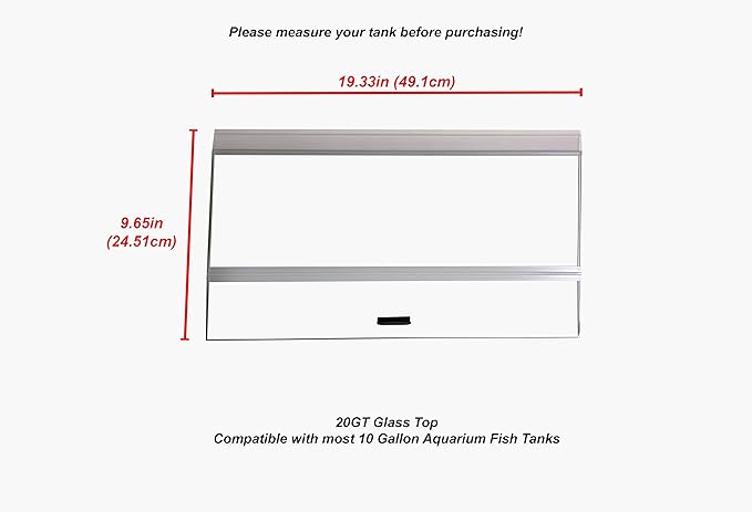 H2Pro 20" Glass Canopy for 10 Gallon Aquarium Fish Tank (19.33 x 9.65 x 0.16in)