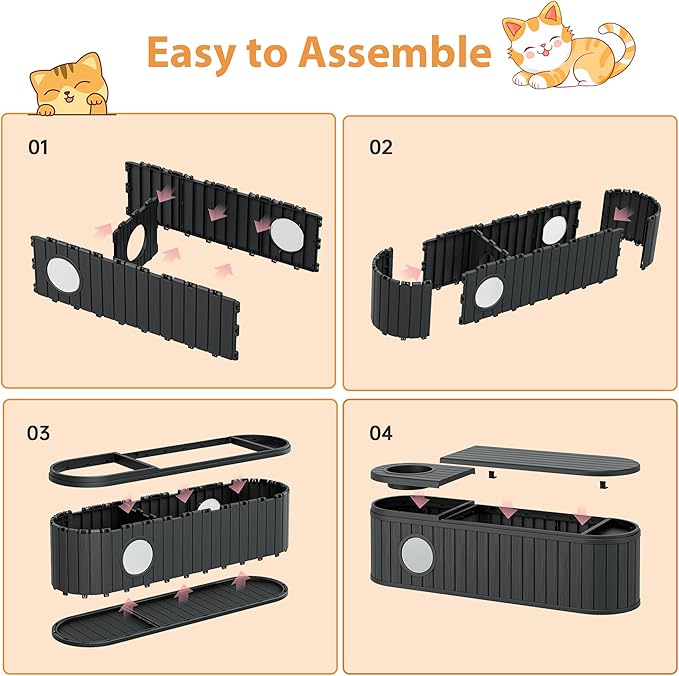 Hidden Litter Box Furniture for 2 Cats, Cat Litter Box Enclosure with Round Lift-up Door, Large Cat Cabinet, Indoor Cats House with Two Exits Black