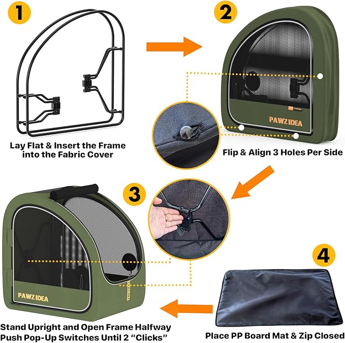 PAWZIDEA Portable Dog Crate for Car Travel, Collapsible Pet Travel Crates for Medium & Large Dogs Up to 80lbs, Enclosed Soft-Sided Car Kennel Carrier for Backseat, Secures w/Seatbelt & Headrest Strap