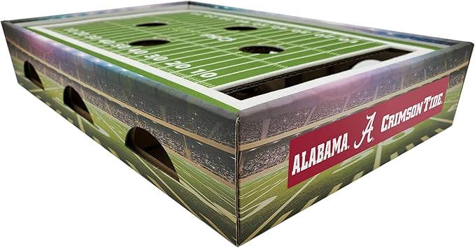 Pets First NCAA Alabama Crimson Tide Cat Scratcher Box, Game Day Cat Toy, NCAA Football Field Designed Cat Scratcher & Lounge, Stimulating Cat Game, AL-5028