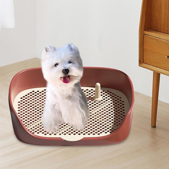 Pet Dog Toilet Puppy Training Potty Tray Portable for Cat Training Pad Holder with Protection Wall Litter Box Trainer Corner, Red L