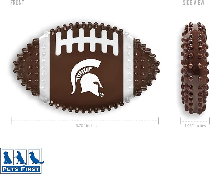 NCAA Michigan State Spartans Mega-Chew Hard Nylon Bacon-Flavored Dog Bone Football Chew Toy. Interactive Tasty & Fun Dog Chew Toy. Indestructible Strong Durable Tough Dog Toys for Aggressive Chewers