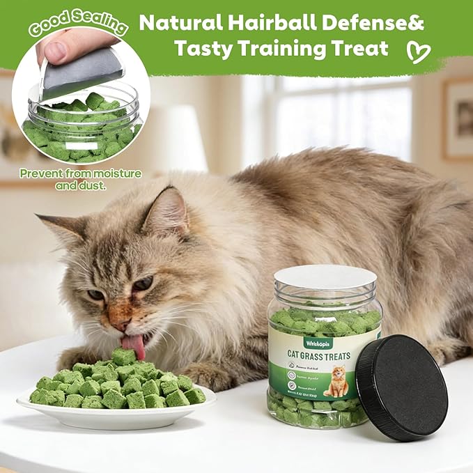 4.23oz Cat Grass Treats for Indoor Cats Freeze-Dried Cat Grass Pellets for Hairball Control, Gut Health & Dental Care Natural Chicken & Egg Yolk Kitten Crunchy Training Snacks