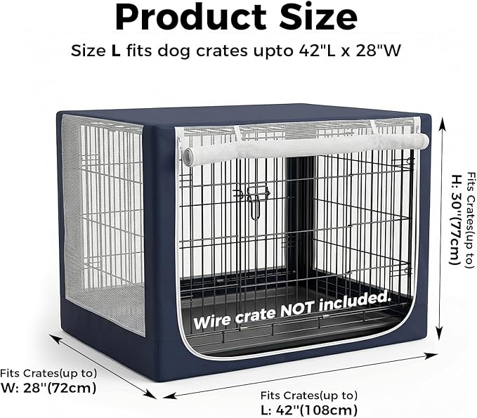 Dog Crate Cover, Breathable Mesh Mosquito Net, Elastic Bottom & Front Zipper, Fits 42inches Crates, Perfect for Dog Crates & Pet Kennels(Only Cover)
