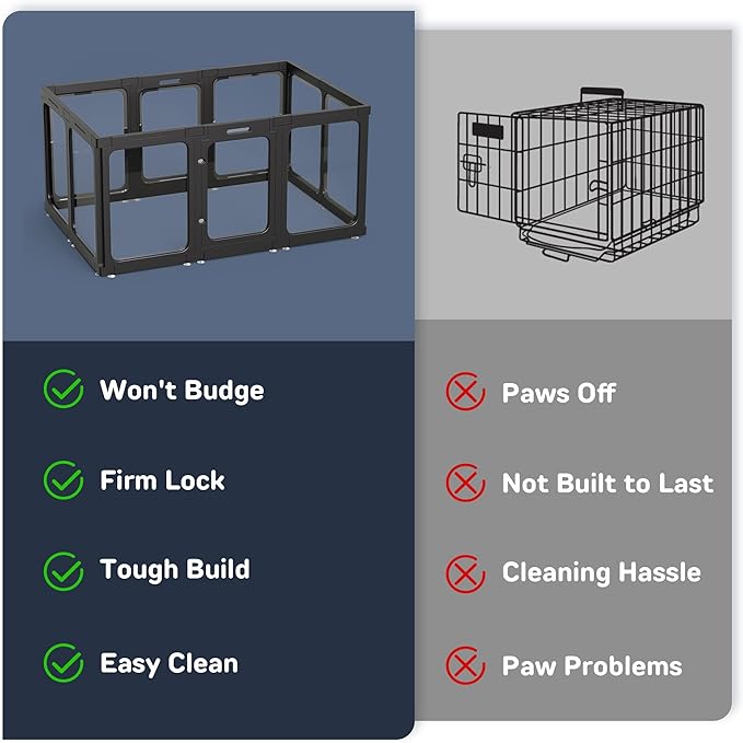 Jalove Acrylic Dog Playpen Indoor, 24β H Plastic Pet Playpen with Door, Clear Pet Play Pen for Puppy Cat Rabbit Ferret, Easy Assemble Dog Pen, Preferable for Small Cage, Black 10 PCS
