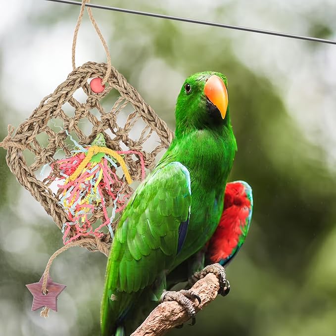 Natural Woven Seagrass Bird Hanging Hammock for Cockatiels Parakeets Bite-Resistant Climbing and Chewing Foraging Plaything Cage Accessory