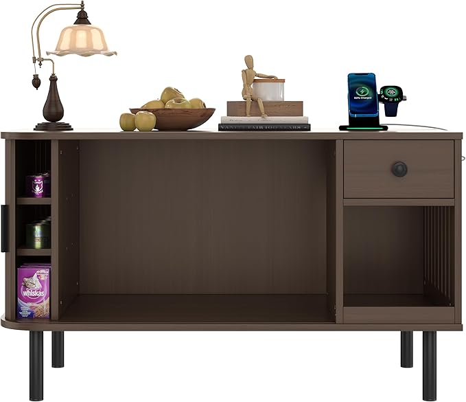 37.4" Cat Litter Box Enclosure Furniture with Sliding Door, Hidden Cat House with Drawer, Charging Station, Indoor Cats Cabinet TV Stand End Table for Living Room, Brown