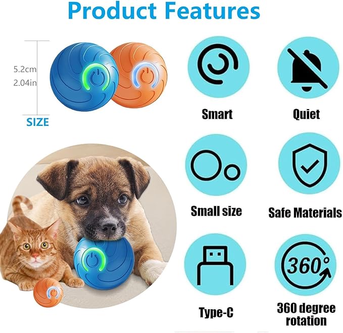 Smart jumping ball for dogs & Cats Duraspin Dog Bouncing Ball Random Path Electric Automatic Moving and Rolling Pets Toy Interactive Jumping Vibrating Bouncing Balls for Puppy Toys(1Pack,Orange)