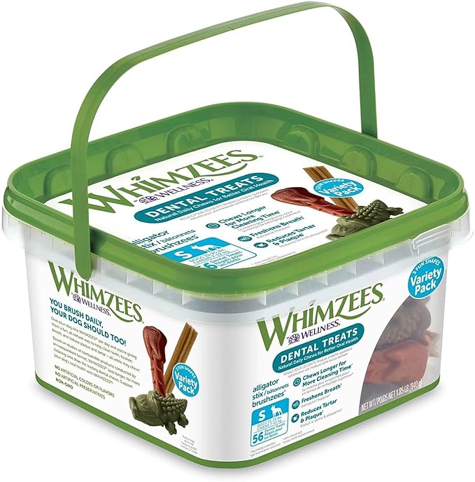 Whimzees Wellness Variety Pack Dog Dental Treat, Chews, Freshens Breath, Small Size, 29.6 oz Box, 56 Count