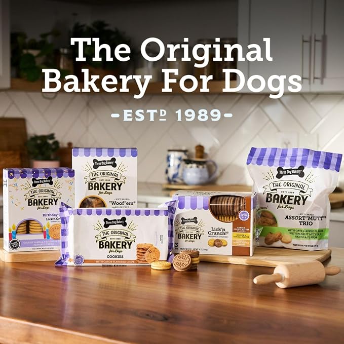 Three Dog Bakery Grain-Free “Woof”ers Sweet Potato Dog Treats - Soft-Baked Dog Biscuits for Sensitive Tummies, Human-Inspired Dog Treats, Dog Treats for Puppy Training with Real Ingredients