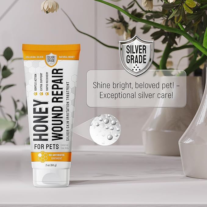 Hot Spot Treatment for Dogs & Cats – No Antibiotic Wound Ointment for Dogs – Scratches & Irritations – Honey Wound Repair Gel for Horses – Colloidal Silver – 2-Oz Tube