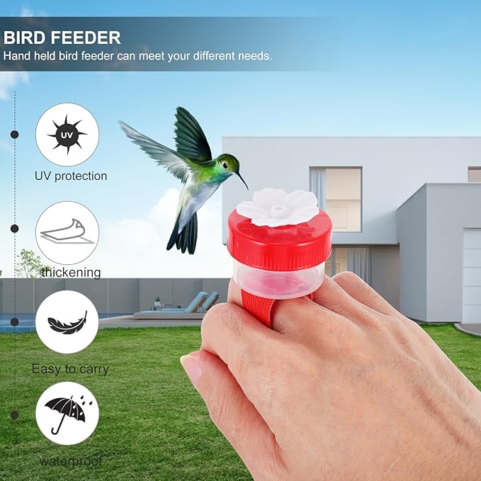 Handheld Hummingbird Feeder Plastic Bird Feeder with Replacement Flower Feeding Ports for Outdoor Garden Patio Backyard Birding Supplies Color Style