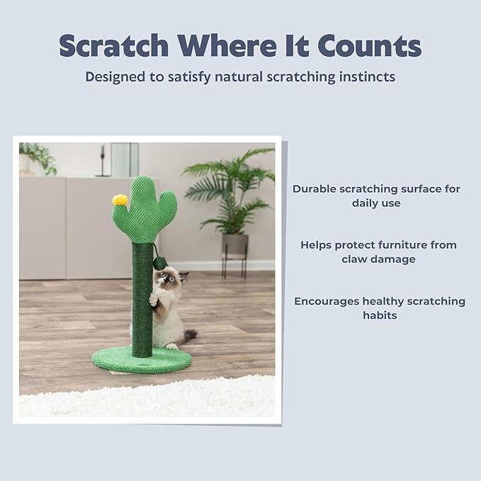 Trixie Fero 24" Jute Scratching Post - Cute Whimsical Cactus Cat Tree with Dangling Toy - Indoor Cat Scratcher Furniture