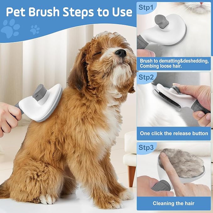 Cat Brush for Shedding,Self Cleaning Dog Brush for Shedding,Skin Friendly Cat Brushes for Indoor Cats Grooming Massage,Dog Slicker Brush for Cats Loose Fur Long&Short Hair Removal Grey