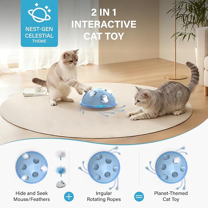 Pawingcat Automatic Cat String Toy 6 Holes Whack a Mole Cat Toy with Plush Running Cat Mouse Toy Hide and Seek Interactive Cat Toys for Indoor Cats(Blue)