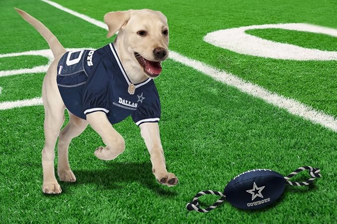 Pets First NFL Dallas Cowboys Football Dog Toy, Tough Quality Nylon Materials, Strong Pull Ropes, Inner Squeaker, NFL Team Color