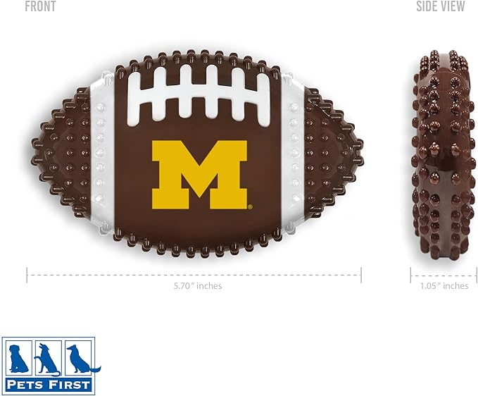 NCAA Michigan Wolverines Mega-Chew Hard Nylon Bacon-Flavored Dog Bone Football Chew Toy. Interactive Tasty & Fun Dog Chew Toy. Indestructible Strong Durable Tough Dog Toys for Aggressive Chewers