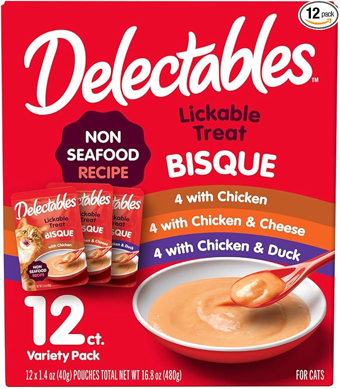 Delectables Bisque Non-Seafood Lickable Wet Cat Treats, Variety Pack, 12 Count (Pack of 1)