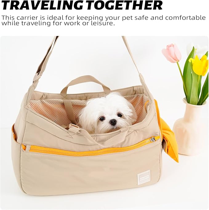 ONECUTE Soft and Comfortable Pet Carrier and Business Backpack with Strong Support - Ideal for Business, Travel, and Outings with Small Dogs and Cats (Kahki,15.7" L x 5.5" W x 9.8" H,up to 16lbs