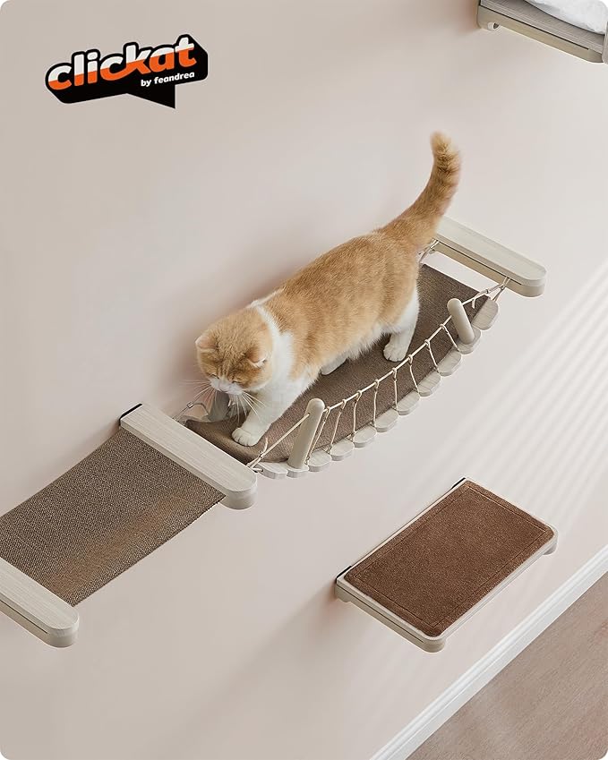 Feandrea Clickat Collection - No.003 Cat Bridge, Extremely Quick Assembly, Unlimited Expandability, Replaceable Module and Fabric Pad, Cat Wall Furniture