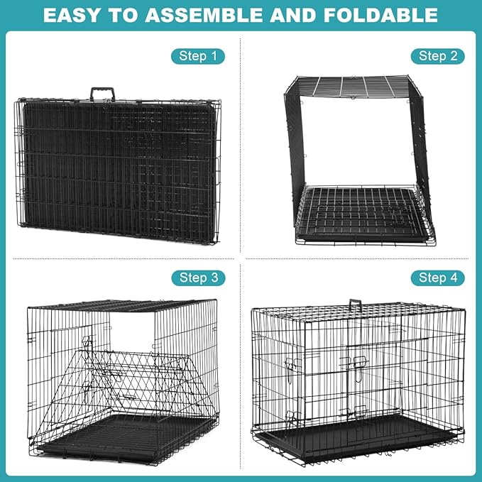 36 Inch Small Dog Crate Doge cage Folding Dog Kennels Metal Wire Pet Crates Puppy Dogs Cages Animal Training Cage Crate with Double Door, Waterproof Tray, Handle and Divider