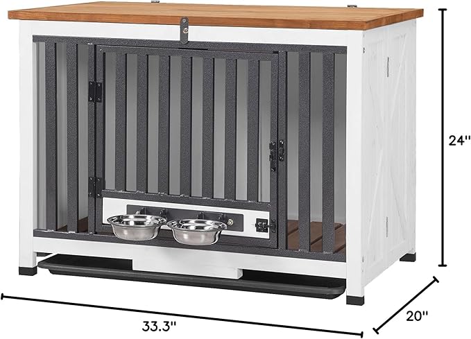 GUTINNEEN Dog Crate Furniture Foldable Dog Kennel for Small Medium Dogs Large Solid Wood Dog House with Bowl Heavy Duty Dog Cage End Table