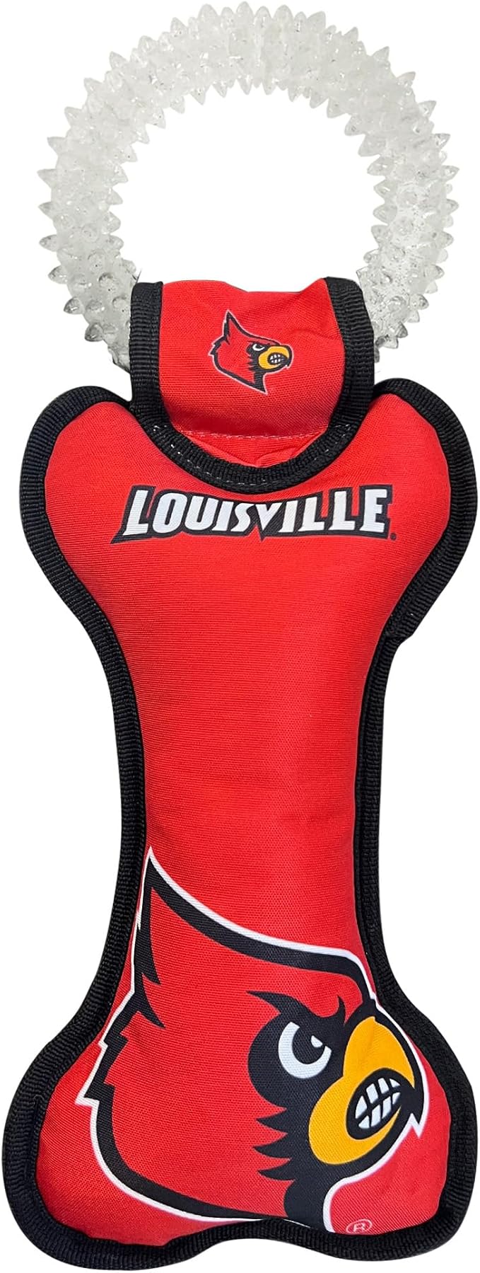Pets First NCAA Louisville Cardinals Dental Dog TUG Toy with Squeaker. Tough PET Toy for Healthy Fun, Teething & Cleaning Pets Teeth & Gum