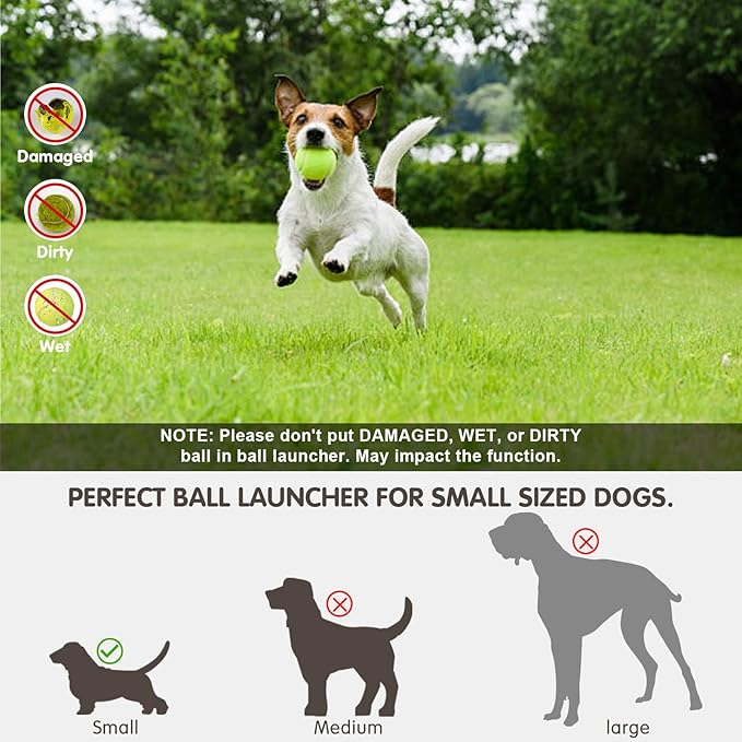 MEKAPLE Automatic Dog Ball Launcher, Dog Ball Thrower with 15 Mini Tennis Balls Sizing 2 Inch and Mesh Bag, Interactive Dogs Toys Tennis Balls Launcher for Small Dogs with 3 Distance Settings