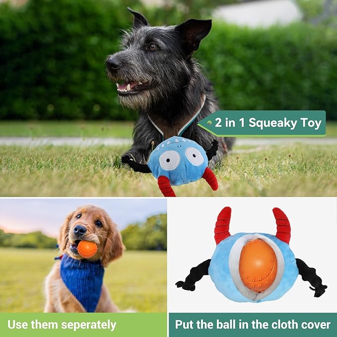LESYPET Dog Toy Pet Interactive Squeaky Toys - Stuffed Monster Toy Ball for Small, Medium, Large Dogs, Plush Puppy Chewy Toys for Playing, Monster Ball
