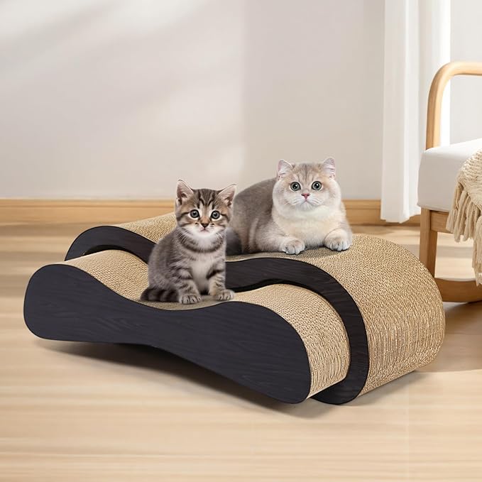 Simple Delxue 2 in 1 Large Cardboard Cat Scratcher Lounger,Cat Scratching Board for Indoor Cats,100% Recyclable&Reversible Horizontal Scratching Pads Prevents Furniture Damage,Brown