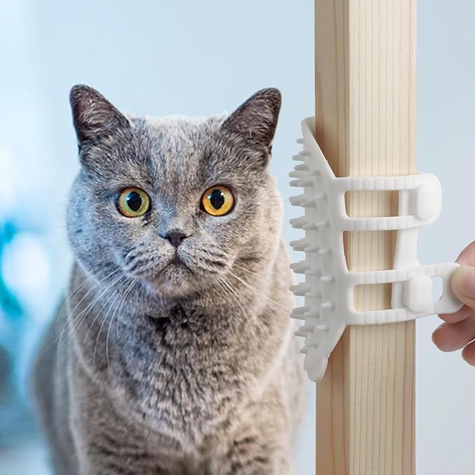 lasuroa 2pcs Self Cleaning Cat Brush, 2-in-1 Tickling Comb Pet Brush Pet Tickling Artifact Cat Grooming Shedding Brush Cat Corner Scartcher for Short/Long Hair Cats (White), 6.49x3.94 Inch
