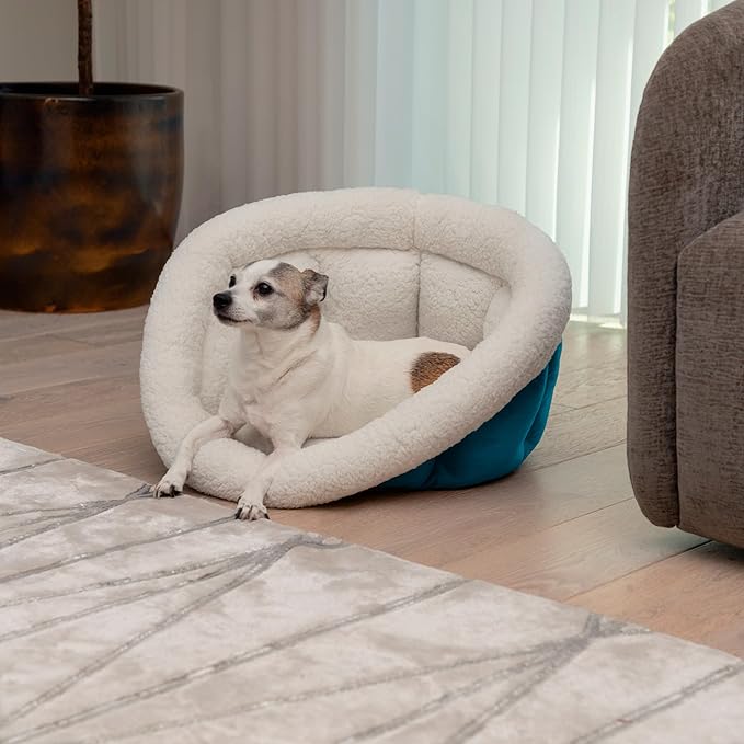 Sherry Kline Small Cuddler Cup Pet Bed: Cozy Retreat with Deep Cushioning, Secure & Snug Space for Nap or Lounge, Easy in 'n' Out Access, Polyester Fiber, Round Shape (Blue)