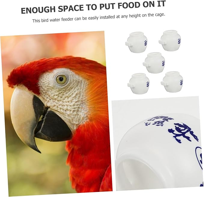 5pcs Small Blue and White Porcelain Style Parrot Bowls Bird Feeding Cups Water Dishes for Cockatiels Parakeets Bird Cage Accessories