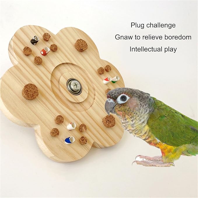 Birdcage Accessory Rotating Pecking Cork Wood Block Bird Enriching Grinding Toy Interaction Pet Toy