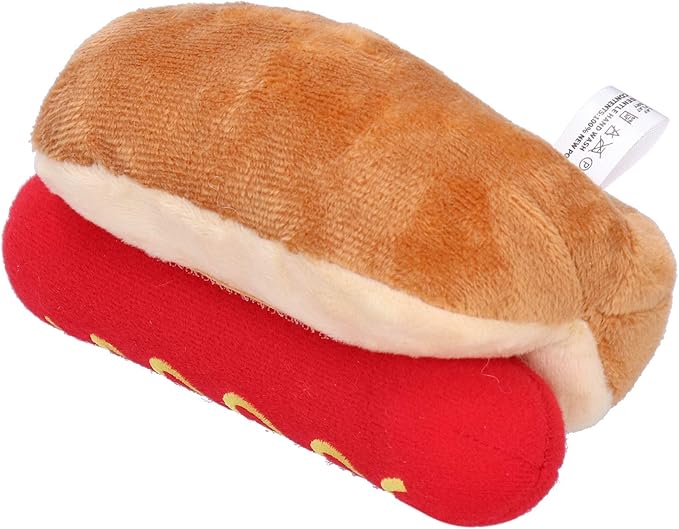 Jeanoko Hot Dog Toy Exquisite Design Food Shape Stuffed Toy Squeezable Soft Plush Dog Toy Soft Plush Hot Dog Shape for Cats Dogs