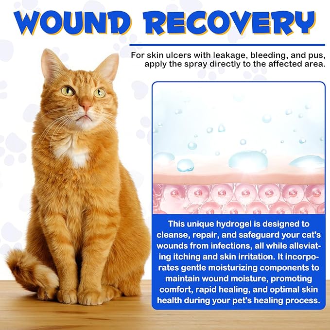 Cat Wound Care Spray - Wound Healing Aid Treatment for Cats Helps with Skin Repair for Wounds, Cats Irritated Skin & Itchy Skin, Scratching | Cats Supplement | Gentle Wound Care Spray - 3.38 Fl.oz