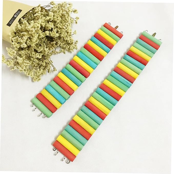 Happyyami 1pc Colorful Parrot Ladder Natural Wood Climbing Toy for Hamsters and Pets Exercise Bridge Safe and Sturdy Design for Bird Cages and Pet Accessories