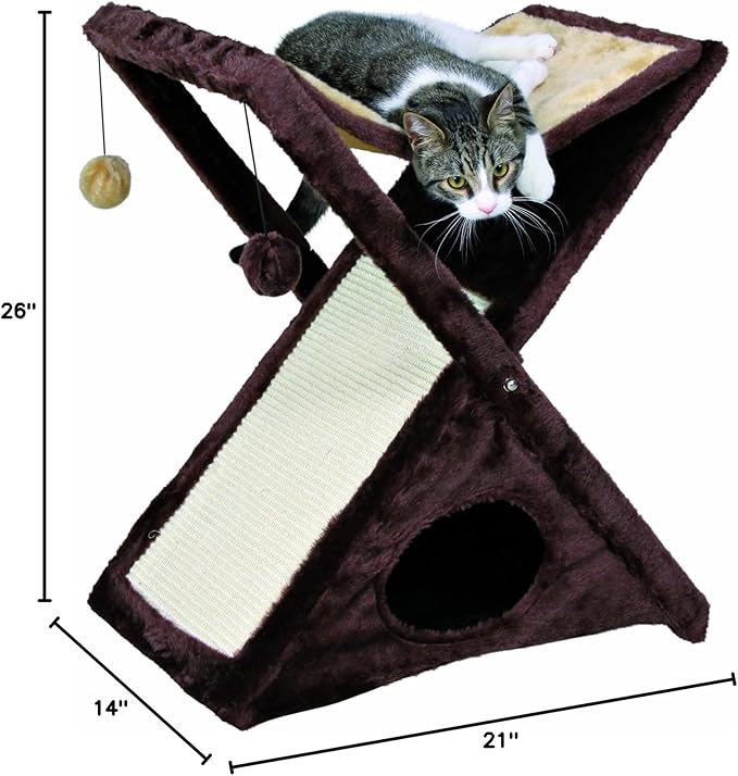 Trixie Miguel Fold and Store 25.5" Indoor Furniture for Cats - Sisal Scratcher - Cave - Interactive Hanging Toy - Hammock/Bed - Brown