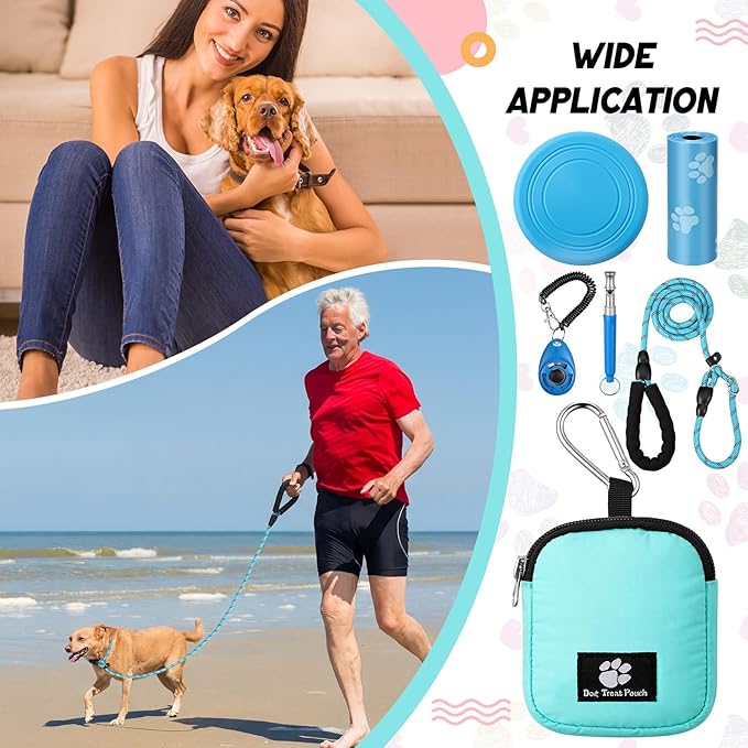 Sadnyy Dog Training Kit Treat Pouch with Clip Pet Training Clicker Silent Whistle Poop Bag 5 ft Leash Flying Disc for Puppy Dog Pet Behavior Aids Trick
