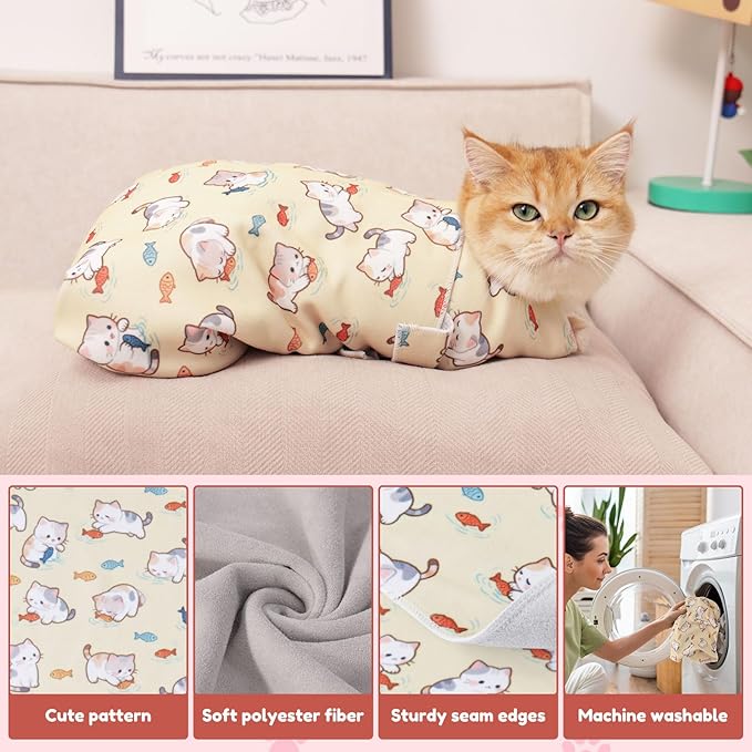 33.5" Cat Grooming Wrap,cat wrap for Cutting Nails,Self-Adhesive cat Swaddle wrap cat Restraint cat wrap Blanket for Medicine, Nail Clipping, Teeth Brushing,Blue Tiger(Within 22lbs)