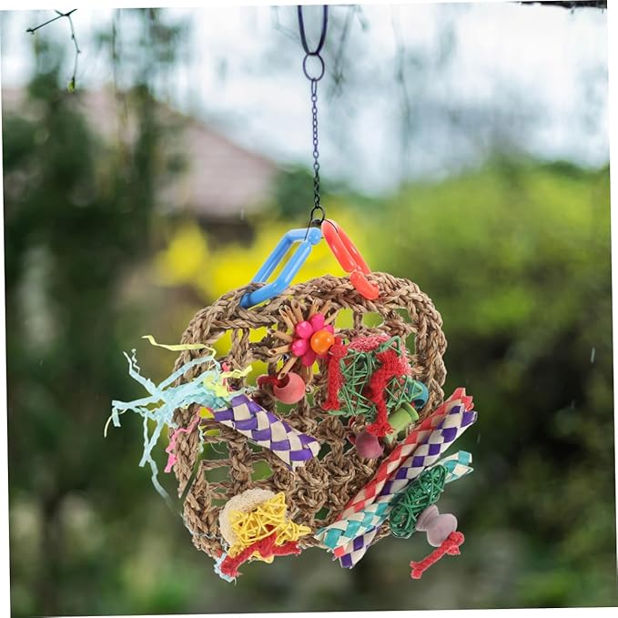Bird Foraging Wall Edible Seagrass Woven Climbing Hammock Mat for Parrots Parakeets Macaws Safe Chewing and Shredding for Birdcages
