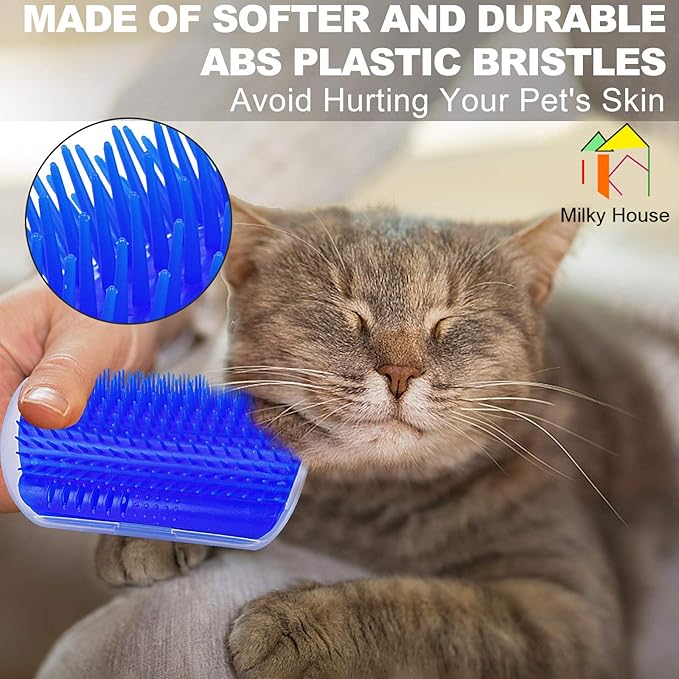 Self Groomer for Cats - 4PACK Slicker Brushes, All-In-One Grooming Tool with Wall Corner Scratcher, Trimmer, Massage Combs for Short & Long Fur Pets