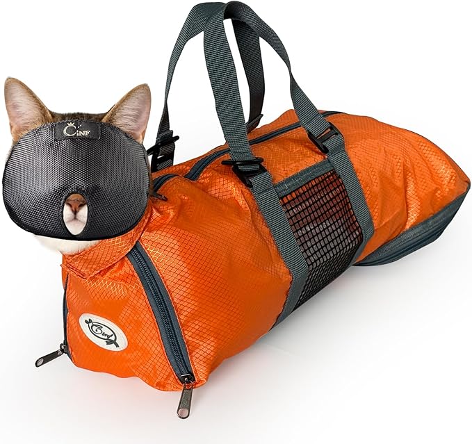 Cinf Cat Nail Clipping Cleaning Grooming Restraint Bag (Free Muzzle) No Scratching Biting for Bathing Nail Trimming Injecting Examining((Orange,M)