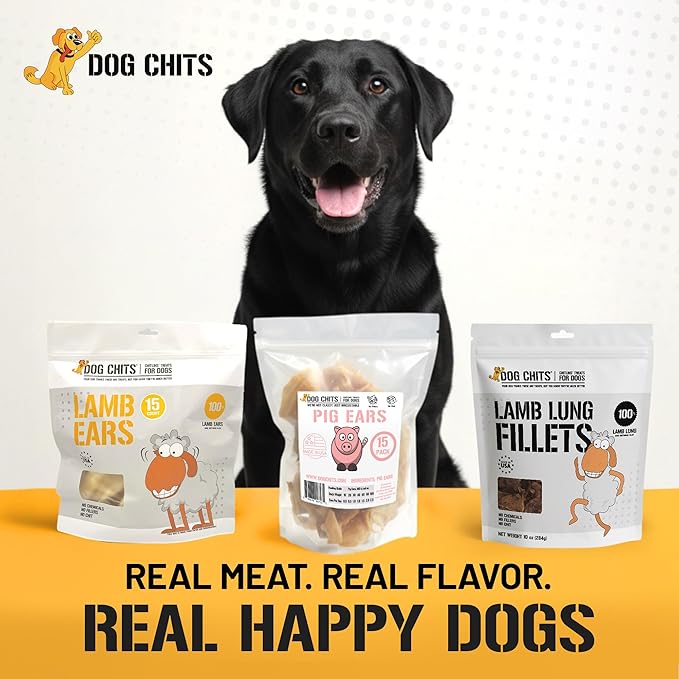Dog Chits Lamb Ears for Dogs – 100% Natural Baked Lamb Ear Dog Treats – Grain-Free, High Protein, Lower Fat Training Chews – Dental Health & Joint Support – for Large, Medium Dogs – 15 Pack