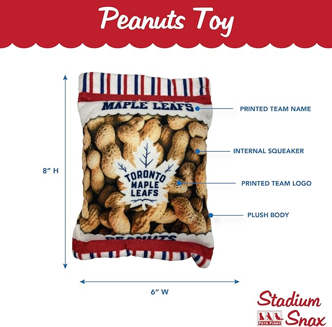 Pets First NHL Toronto Maple Leafs Crinkle Fine Plush Dog & Cat Squeak Toy - Cutest Stadium Peanuts Snack Plush Toy for Dogs & Cats with Inner Squeaker and Beautiful Hockey Team Name/Logo