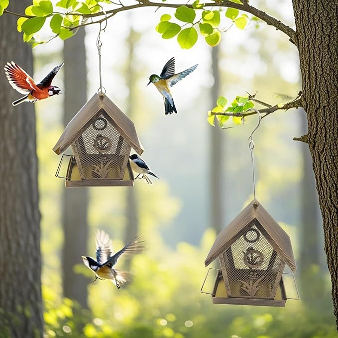Metal Bird Feeder - Large Capacity Squirrel Proof,Outdoor Small Bird Feeder with Buckle - for Backyard Deck Balcony Tree Yard Bluebird Finch Birding Feeding