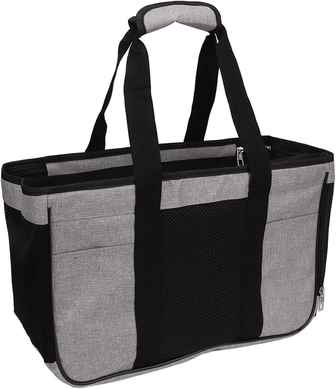 Cat Carrier Breathable Prevent Escape, Portable Cat Travel Carrier for Small Animals, Soft Cat Bag with Adjustable Shoulder Strap, 2 Storage Pockets for Pet Toys and Food, Ideal fo (Grey with Black)