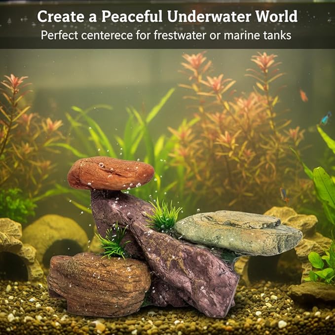 Mipukbay Large Aquarium Decor Rock, Resin Fish Tank Artificial Stone Ornament for Freshwater/Saltwater, Safe Landscape Hideout for Betta Fish, Goldfish and Aquatic Pets