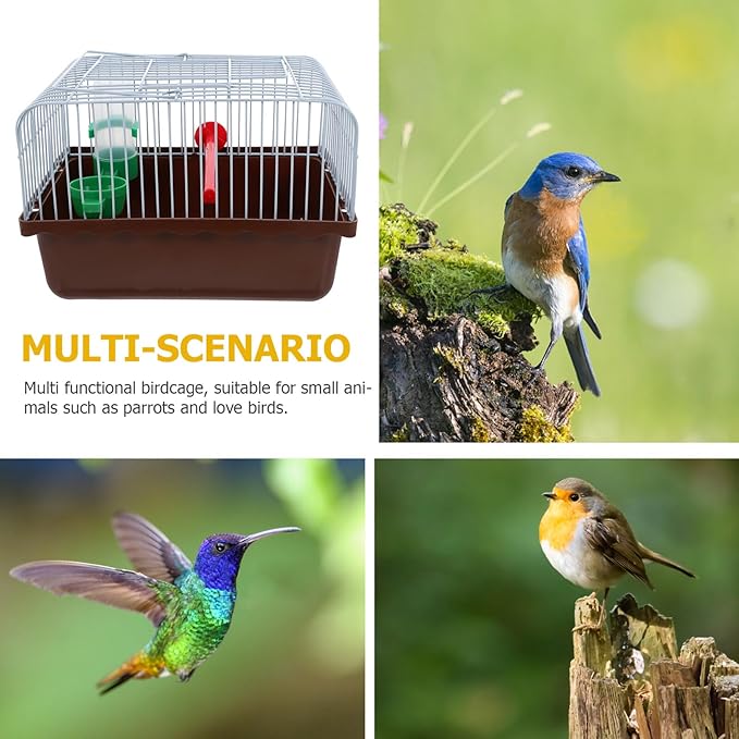 NUOBESTY Portable Bird Carrier Cage for Travel with Perch Food Box Water Dispenser Lightweight Spacious Parrot and Lovebird Travel Cage for Small Birds and Pets Easy-Clean Design