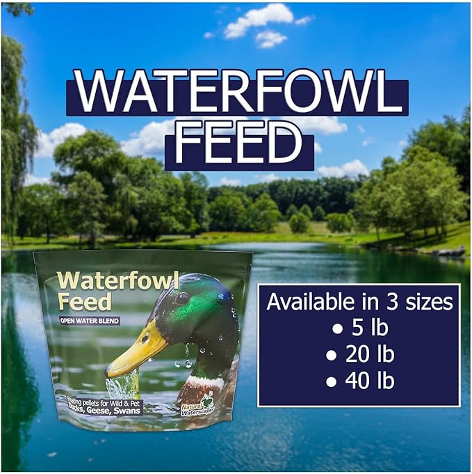 Natural Waterscapes Waterfowl Feed 20 lb Bag | Floating Pellets for Duck, Swan, Goose | for Wild and Pet Ducks